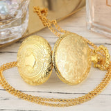 Royal Gold Shield Crown Pattern Quartz Pocket Watch Top Luxury Necklace Pendant Chain Steampunk Clock Collectibles Jewelry Gifts