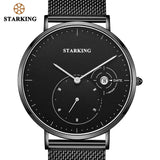 STARKING Simple Watches Men Steel Stainless Silver Mesh Band Watch Male Quartz Wristwatches With Auto Date Display Relogios 3ATM