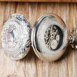 Luxury Silver Shield Pattern Round Dial Mechanical Pocket Watch Casual Antique Fob Watch For Men Women