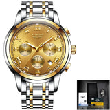 Reloj Hombre LIGE All Gold Watches Mens 2020 Luxury Fashion Quartz Wristwatch Analog Chronograph Men Watch Waterproof Clock+Box