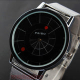 Paidu Unique Arc pointer  Black/White Quartz Stainless Mesh Band Wrist Watch Mens Boy Turntable Dial Digital Gift Wristwatches