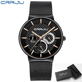 CRRJU Mens Watches Luxury Fashion Ultra-thin Auto Date Wrist Watch Waterproof Big Face Sport Watch for Men Relogio Masculino