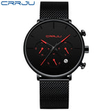 Relogio Masculino CRRJU Mens Business Dress Watches Luxury Casual Waterproof Sport Watch Men 3-Sub Dial Quartz Slim Mesh Watch