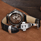 Vegamono Fashion Leather Gold Watch Men Automatic Mechanical Skeleton Waterproof Watches Relogio Masculino Box