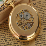 Luxury Gold Skeleton Mechanical Pocket Watch Roman Numerals Antique Hand Winding FOB Chain Men Women Golden Chain Watches Gifts