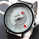 Paidu Unique Arc pointer  Black/White Quartz Stainless Mesh Band Wrist Watch Mens Boy Turntable Dial Digital Gift Wristwatches