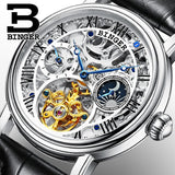 Fashion Tourbillon Mechanical Watches BINGER New Automatic Watch Men Leather Strap Moon phase Sapphire Waterproof Montre Homme