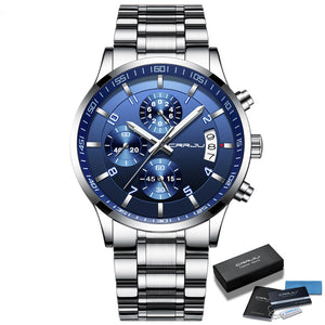 Fashion Watches CRRJU Men Chronograph Luxury Waterproof Watch Black Business Stainless Steel Clock For Men relogio masculino