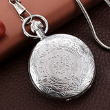 Luxury Silver Pocket Watch Automatic Mechanical Copper Pendant Present Flower Pattern Self Winding Clock Pendant Gift for Men