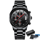 Fashion Watches CRRJU Men Chronograph Luxury Waterproof Watch Black Business Stainless Steel Clock For Men relogio masculino