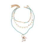 3 Pcs/Set Beach Style Fashion Blue Glass Beaded Long Necklaces For Women Bohemian Shell Pearl Pin Pendant Gold Chain Necklace