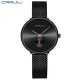 Fashion Women Watch Luxury CRRJU Casual Simple Ladies Daily Dress Mesh Wristwatch Minimalist Waterproof Quartz Female Clock