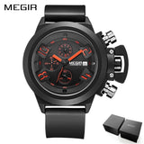 MEGIR Big Dial Fashion Men's Military Sports Watches Waterproof Silicone Strap Casual Quartz Wrist Watch Male Relogio Masculino