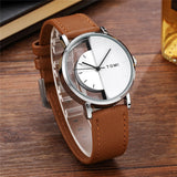 Unique Watch Creative Half Transparent Unisex Watch For Men Women Couple Geek Stylish Leather Wristwatch Fashion Quartz-watch