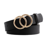 Double Ring Circle Button Belt Leisure Jeans Fashion Dress Women Leather Belt Simple Solid Color Girls Adjustable Waist Strap