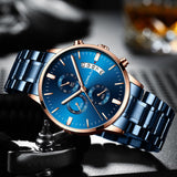 CRRJU Blue Mens Watches with Stainless Steel Top Brand Luxury Men Sports Chronograph Quartz Watches Clock Relogio Masculino