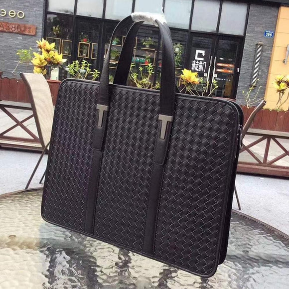 Fashion Men Cowskin Genuine Leather Top Handle Bags Male High Quality Luxury Woven Business Cowhide Designer Handbag Briefcase