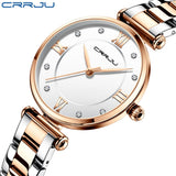 Women Watch CRRJU Fashion Luxury Blue Watch for Women Casual Waterproof Quartz Ladies Stainless Steel Watch relogio feminino