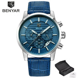 Casual Fashion Men Quartz Watch Luxury Military Leather Strap Chronograph Men Watch