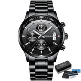 Fashion Watches CRRJU Men Chronograph Luxury Waterproof Watch Black Business Stainless Steel Clock For Men relogio masculino