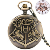 Magical School Theme Men's Bronze Quartz Pendant Pocket Clock Long Chain Pocket Watch Antique Cosplay Necklace Timepiece Gifts