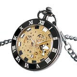 Antique Pocket Watch Alloy Open Face Case Unisex Handwinding Mechanical Watches Manually Skeleton Clock Pendant Chain Present