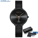 Fashion Women Watch Luxury CRRJU Casual Simple Ladies Daily Dress Mesh Wristwatch Minimalist Waterproof Quartz Female Clock