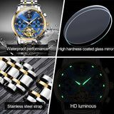 OLEVS Men's Classic Mechanical Watch Waterproof Business Stainless Steel Strap Watch Skeleton Automatic Mechanical Watch