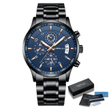 Fashion Watches CRRJU Men Chronograph Luxury Waterproof Watch Black Business Stainless Steel Clock For Men relogio masculino