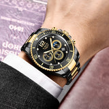 LIGE Watches Mens Top Brand Luxury Clock Casual Stainless Steel 24Hour Moon Phase Men Watch Sport Waterproof Quartz Chronograph