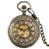 Silver Smooth Double Full Hunter Case Steampunk Skeleton Dial Mechanical Pocket Watch With Chain