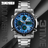 Fashion Men's Wristwatch SKMEI Watch Sport Digital Bracelet 3 Time Countdown Mens Clock Stainless Steel Watches  Male Business