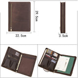 10.5 inch Multifunctional A5 Loose-Leaf Zippered Padfolio Genuine Leather Business Notebook With Cellphone Bag Power Bank Pocket