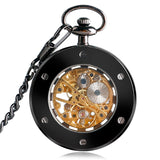 Antique Pocket Watch Alloy Open Face Case Unisex Handwinding Mechanical Watches Manually Skeleton Clock Pendant Chain Present