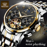 OLEVS Men's Classic Mechanical Watch Waterproof Business Stainless Steel Strap Watch Skeleton Automatic Mechanical Watch