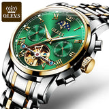 OLEVS Men's Classic Mechanical Watch Waterproof Business Stainless Steel Strap Watch Skeleton Automatic Mechanical Watch