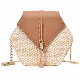 2020 Hexagon Mulit Style Straw+leather Handbag Women Summer Rattan Bag Handmade Woven Beach Circle Bohemia Shoulder Bag