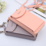 New Women Purses Solid Color Leather Summer Bag Shoulder Strap Mobile Phone Bag Card Holders Wallet Handbag Pockets for Girls