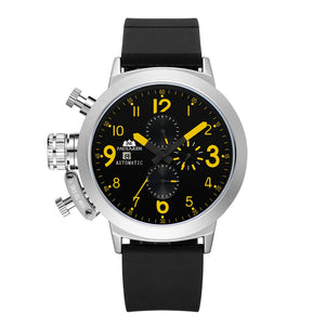 Automatic Self Wind Mechanical Rubber Strap Black Silver Boat Case Orange Blue Yellow Grey Fashion U Left Hand Men Watch