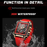 2021 New LIGE Men Watches Top Brand Luxury Hollow Square Sport Watch For Men Fashion Silicone Strap Waterproof Quartz WristWatch