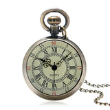 Bronze Roman Pocket Watch Antique Numerals Chain Necklace Pendant Quartz AC889