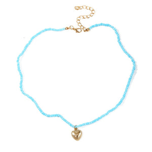 3 Pcs/Set Beach Style Fashion Blue Glass Beaded Long Necklaces For Women Bohemian Shell Pearl Pin Pendant Gold Chain Necklace