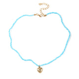 3 Pcs/Set Beach Style Fashion Blue Glass Beaded Long Necklaces For Women Bohemian Shell Pearl Pin Pendant Gold Chain Necklace