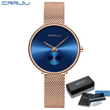 Fashion Women Watch Luxury CRRJU Casual Simple Ladies Daily Dress Mesh Wristwatch Minimalist Waterproof Quartz Female Clock