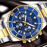 Luxury Gold Watch Men Top Brand BIDEN 3ATM Waterproof Classic Golden Blue Chrono Business Casual Men Wristwatch Gifts for Men