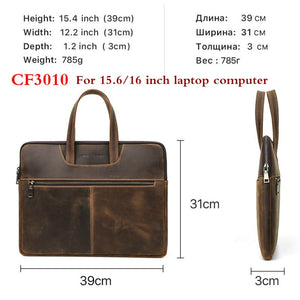 New Men's Briefcase Crazy Horse Leather Men Handbag For 14 15 16 Inches Genuine Leather Computer Bags Male Business Document Bag