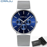 Men Watches CRRJU Top Brand Luxury Waterproof Watch for Male Slim Date WristWatch Mesh Strap Casual Quartz Clock reloj hombre