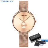 Fashion Women Watch Luxury CRRJU Casual Simple Ladies Daily Dress Mesh Wristwatch Minimalist Waterproof Quartz Female Clock