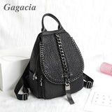 GAGACIA Black Chain Women Leather Anti Theft Backpack School Bags For Girls Travel Backpacks Large Capacity Bagpack Back Pack