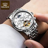 OLEVS Men's Classic Mechanical Watch Waterproof Business Stainless Steel Strap Watch Skeleton Automatic Mechanical Watch